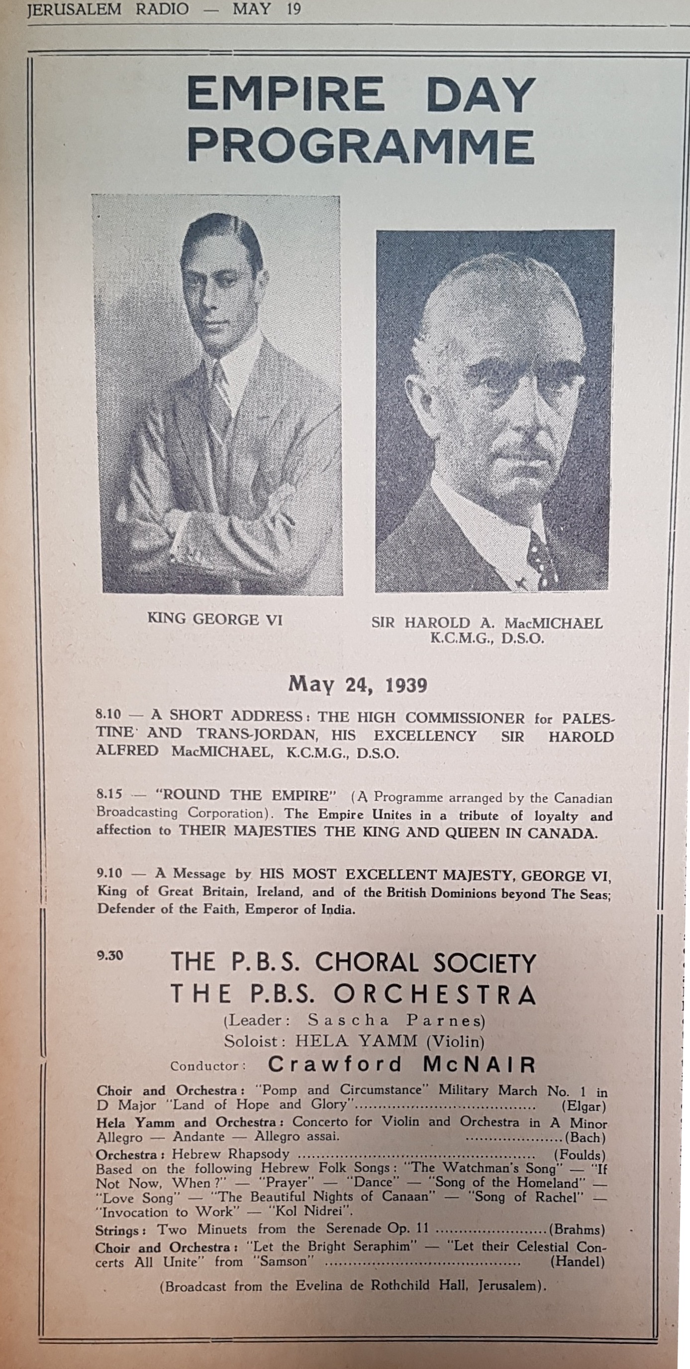 Empire day , May 24, 1939 Prgramme