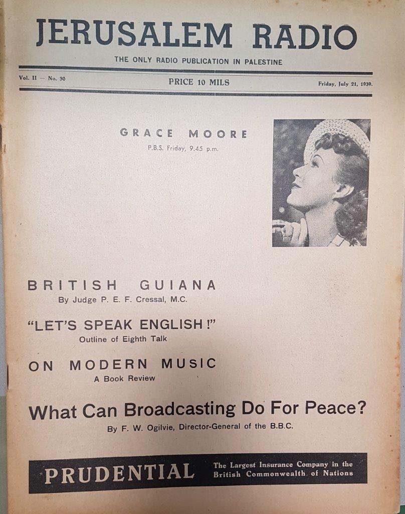 Jerusalem Radio: Vol.2 No.30, Friday, July 21, 1939 Coverpage in English