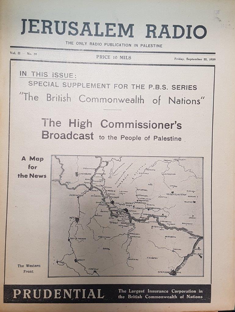 Jerusalem Radio: Vol.2 No. 39, Friday, September 22, 1939 Coverpage in English