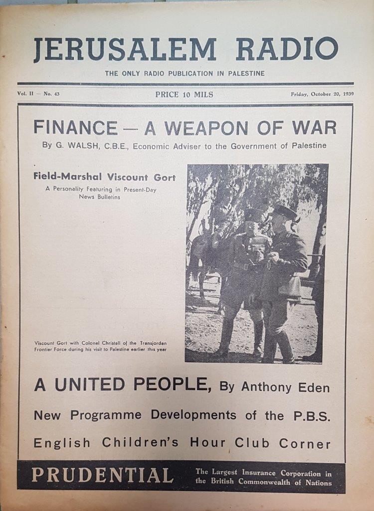 Jerusalem Radio: Vol.2 No.43, Friday, October 20, 1939 Coverpage in English