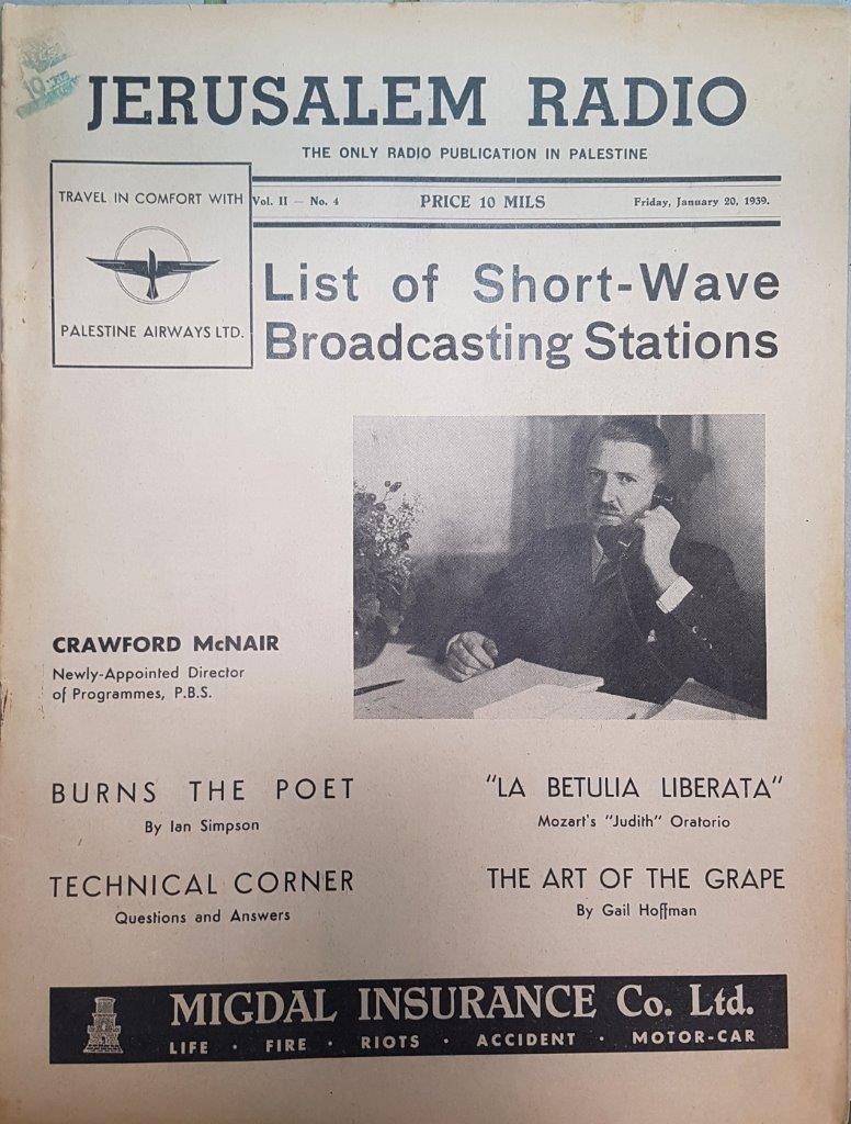 Jerusalem Radio: Vol.2 No.4, Friday, January 20, 1939 Coverpage in English