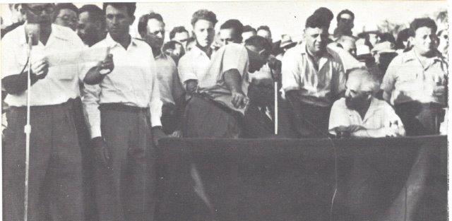  הנחת אבן-פינה לשכונת קפלן בהשתתפות ראש הממשלה דוד בן-גוריון  ב-1951    