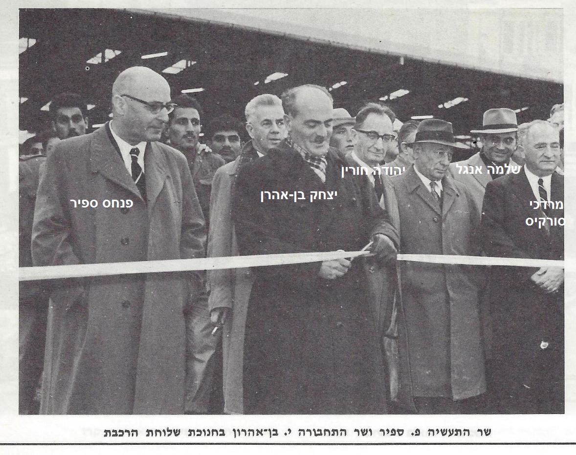 photo of Minister of transport, cutting the ribbon, to dedicate the new goods train line to kfar Sava, 1961