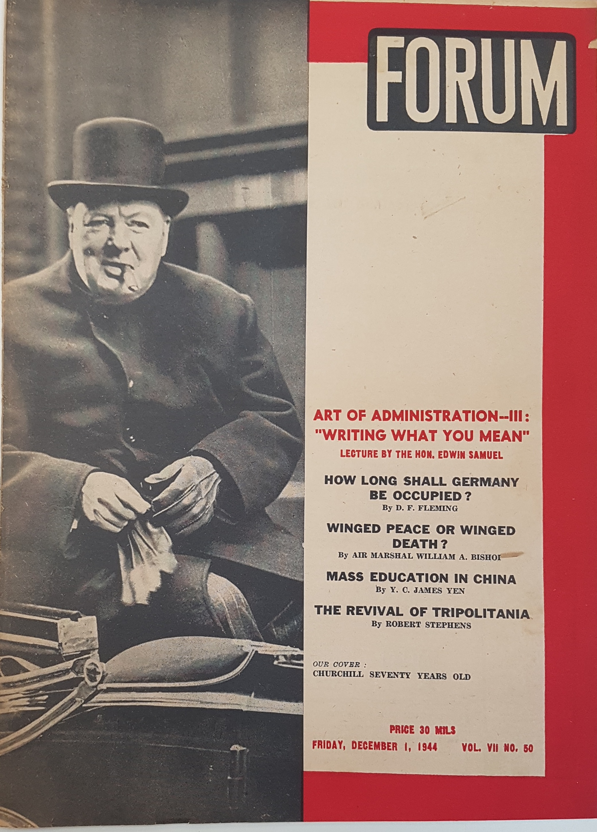 cover page of Forum Vol 7, No 50,  Friday,  December 1, 1944